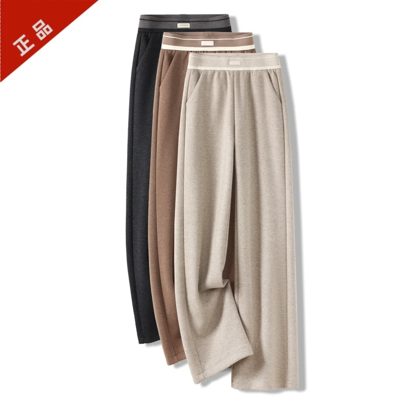 正品2024毛呢阔腿裤女秋冬新款高腰直筒休闲显瘦加厚宽松直筒裤