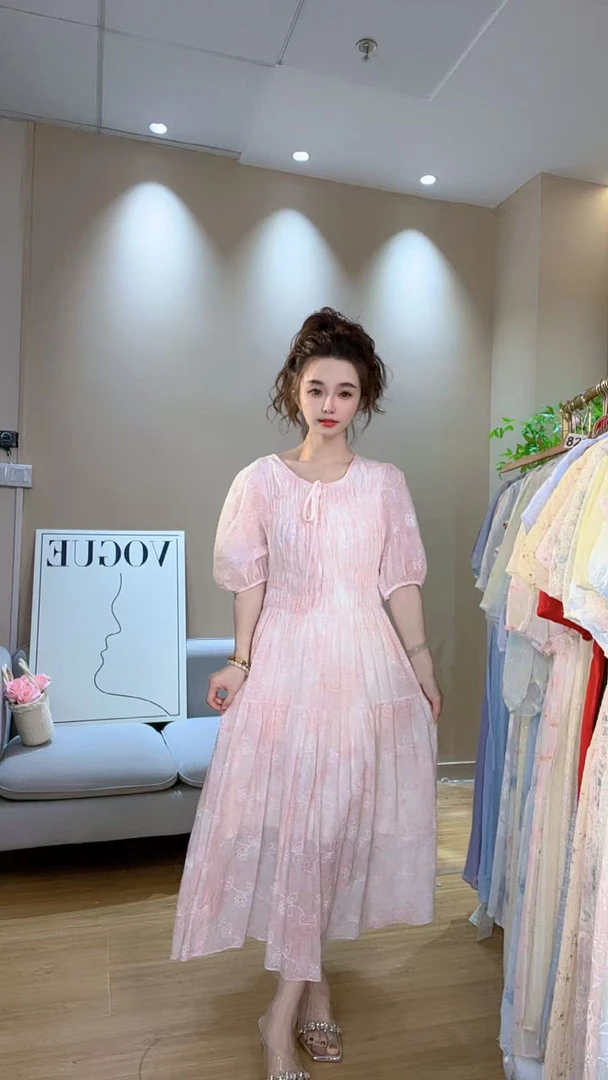 少女风碎花夏季甜美套头连衣裙公主紫色山系迷彩风