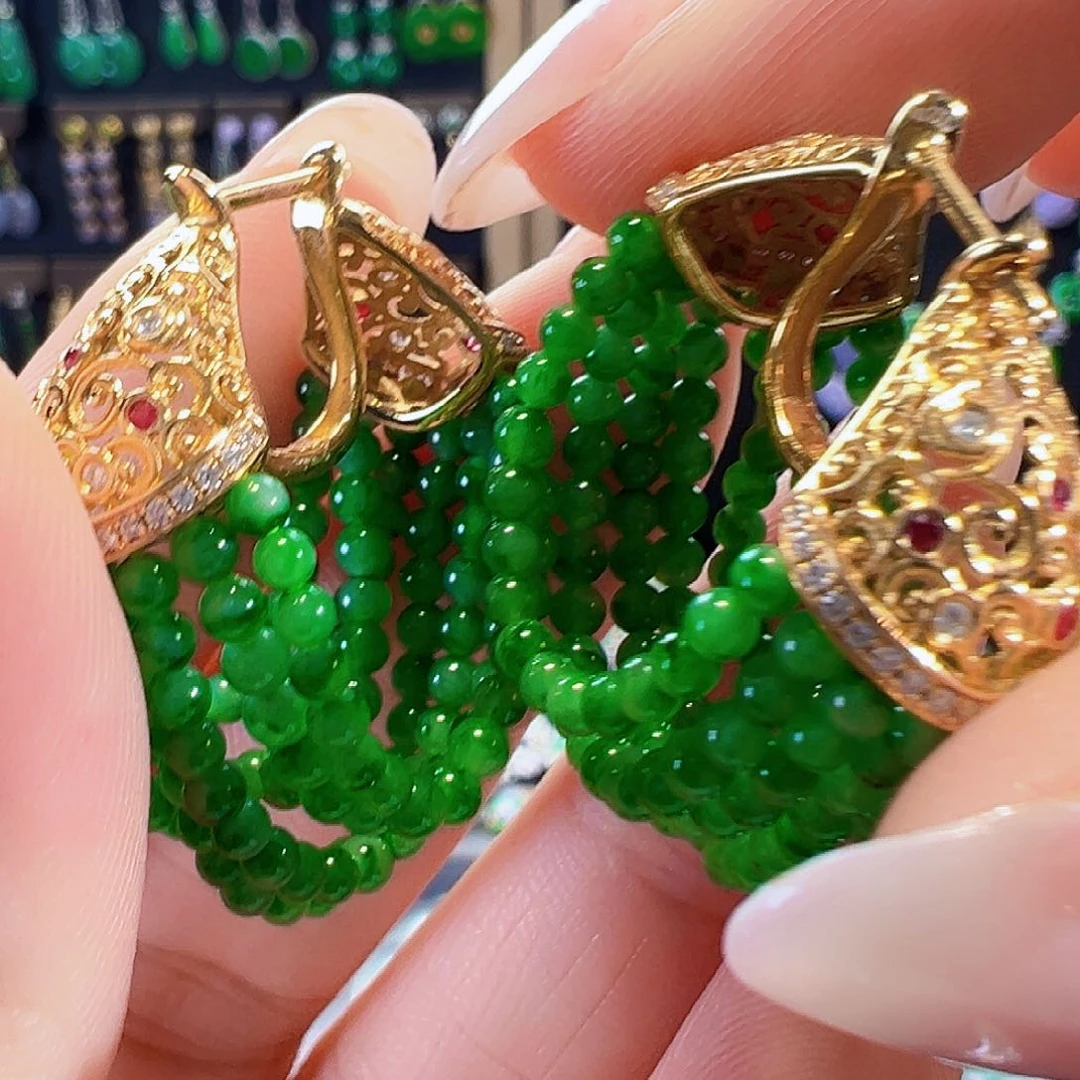 翡翠18K金镶嵌耳饰签收后24小时鉴赏期