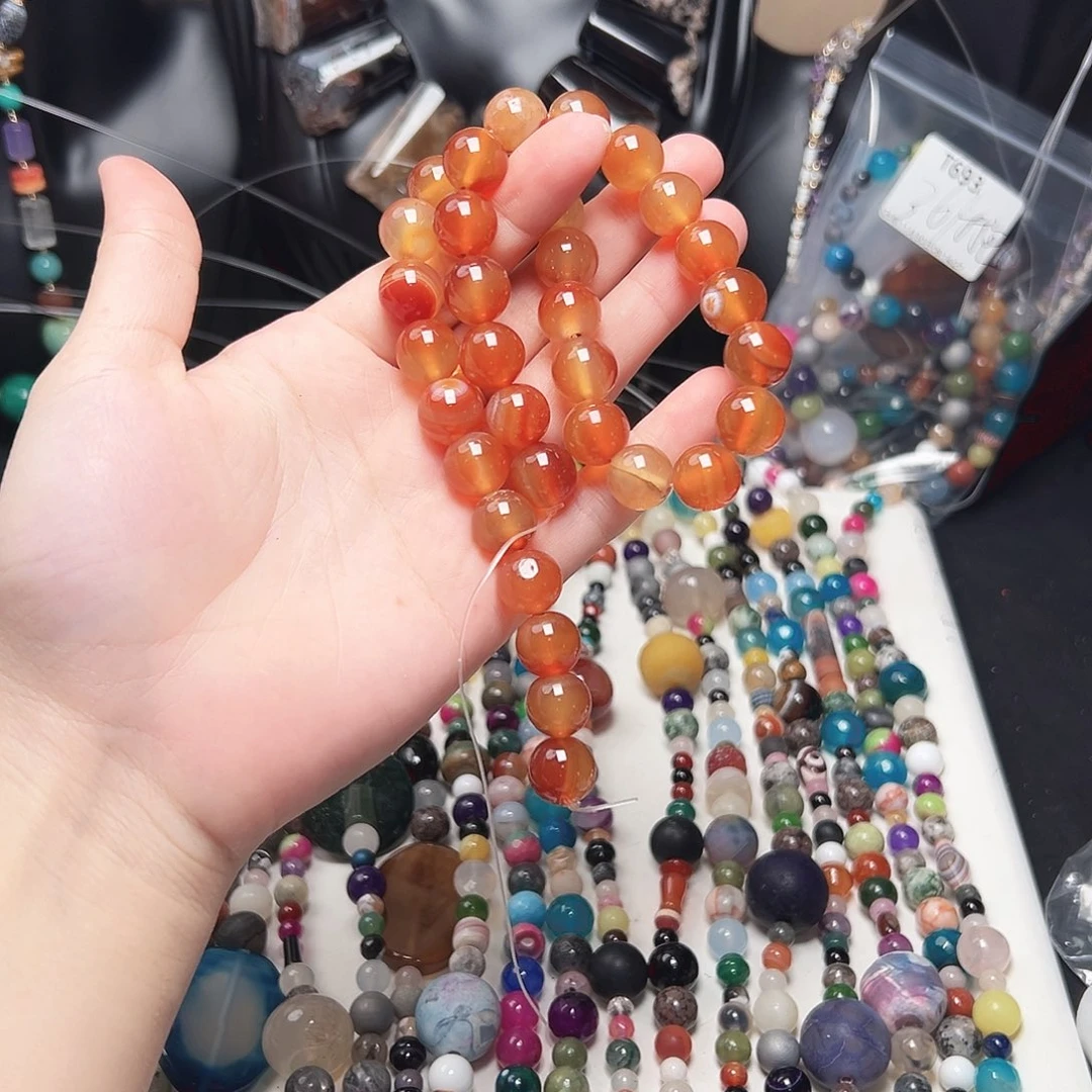 玛瑙/玉髓未镶嵌珠宝半成品t707 12m 玛瑙圆珠一条