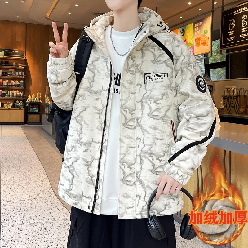 秋冬青少年穿搭新款潮牌连帽印花夹克宽松有型舒适男生百搭款外套