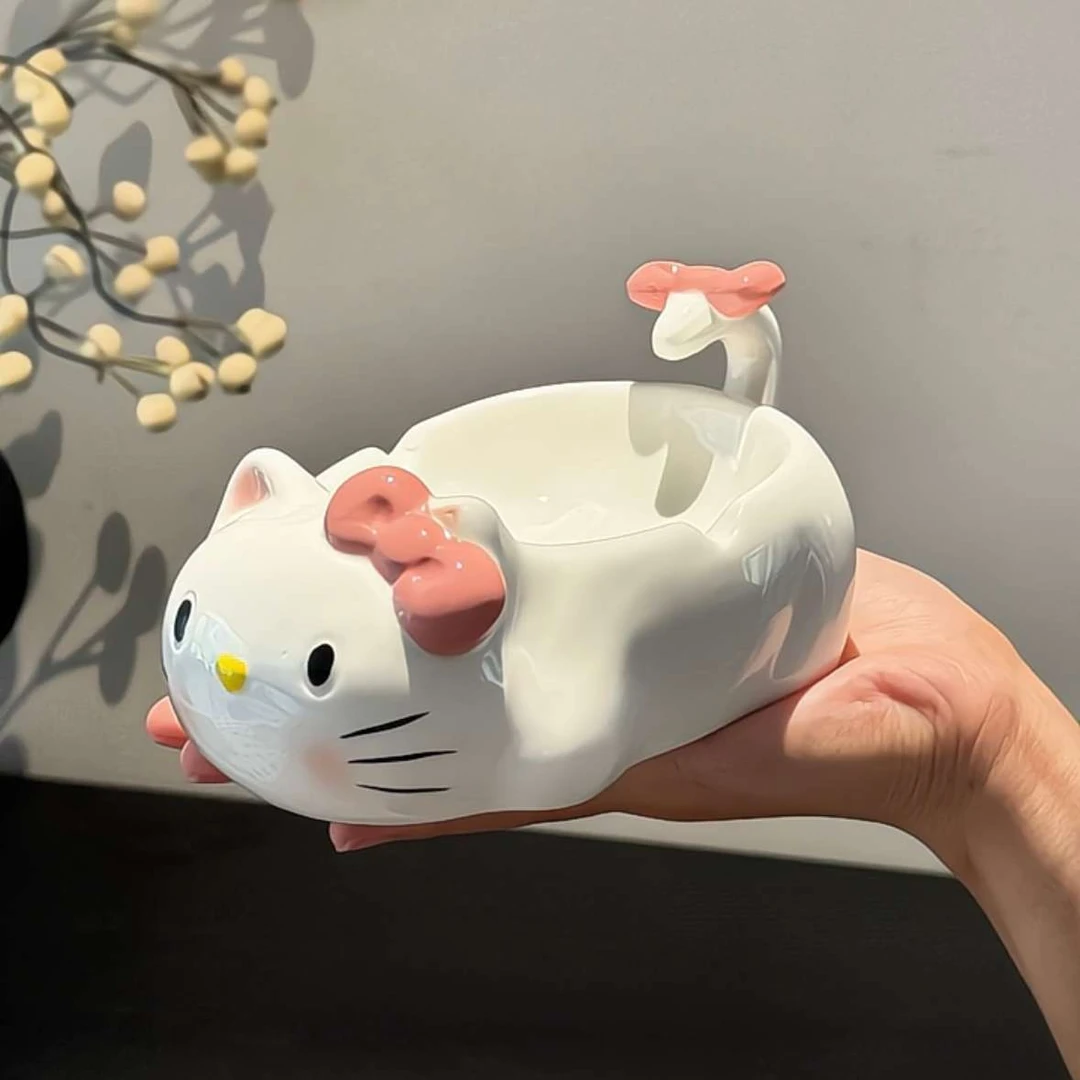 hellokitty烟灰缸陶瓷家用创意带盖防飞灰客厅烟缸办公高级感摆件