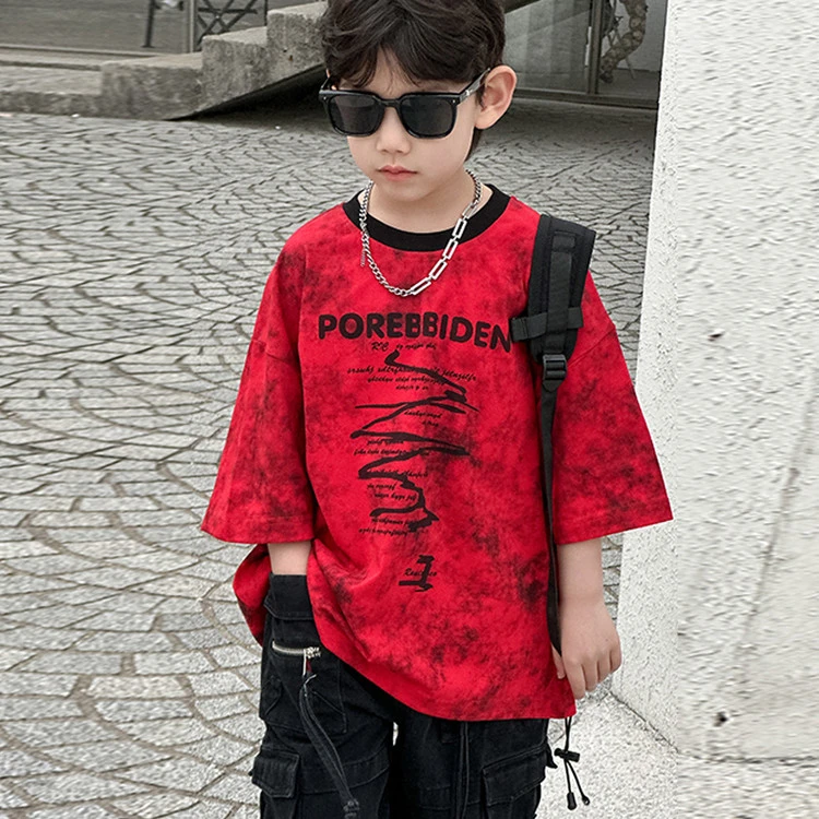 儿童韩版帅气印花短袖上衣男童百搭韩系套头短袖休闲百搭潮