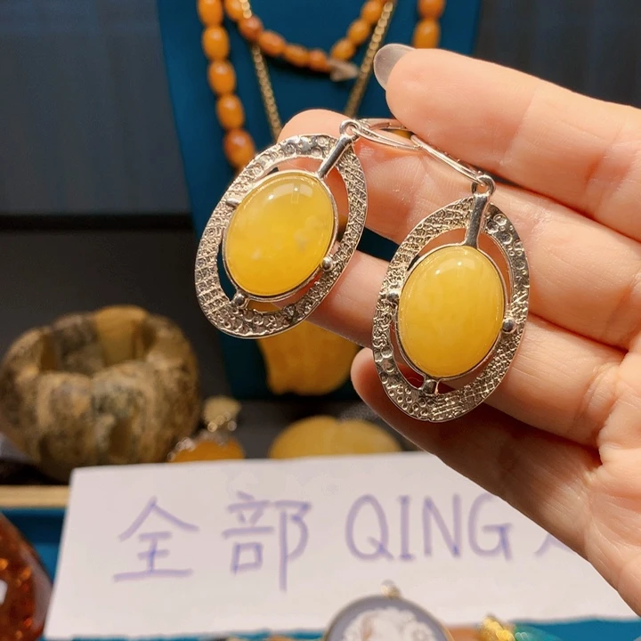 琥珀未镶嵌耳饰波兰设计款琥珀蜜蜡