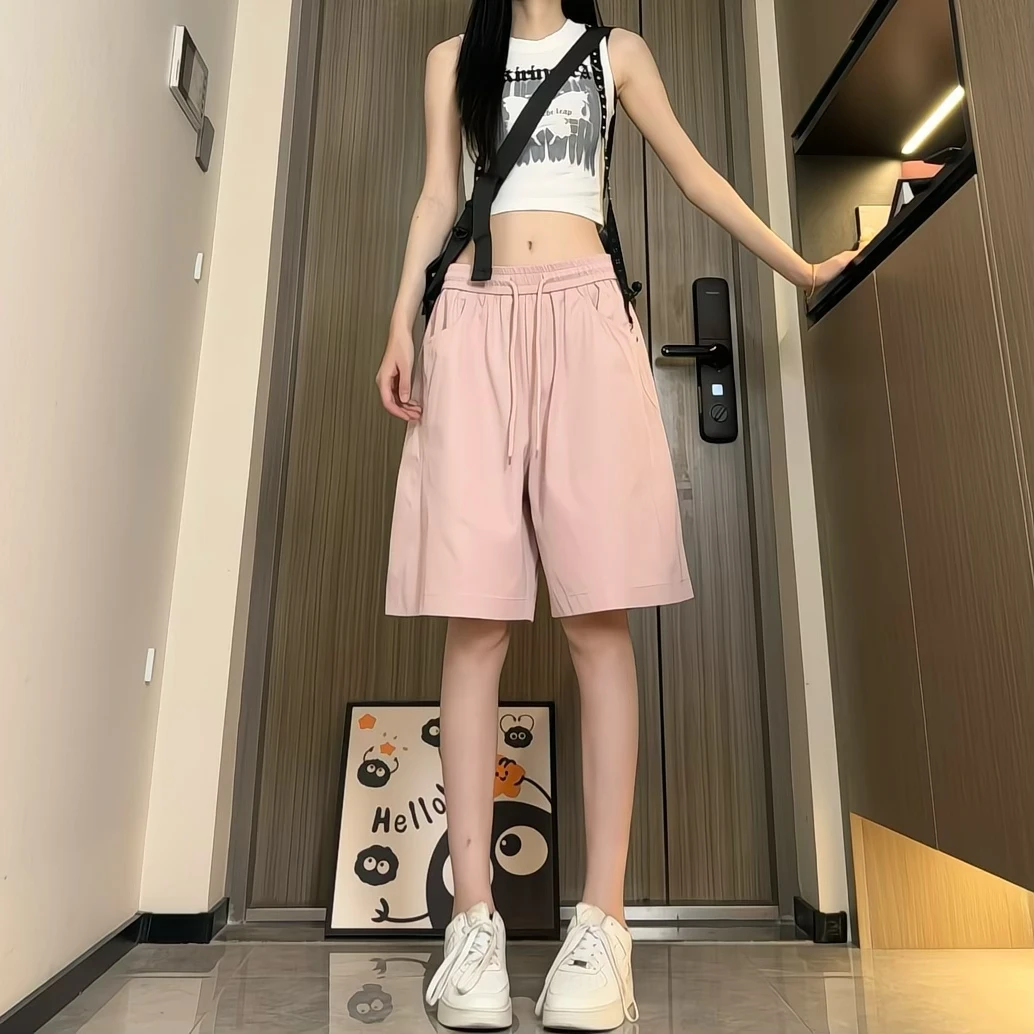 2025夏季新款男士休闲短裤时尚潮流百搭透气纯色简约冰丝五分裤