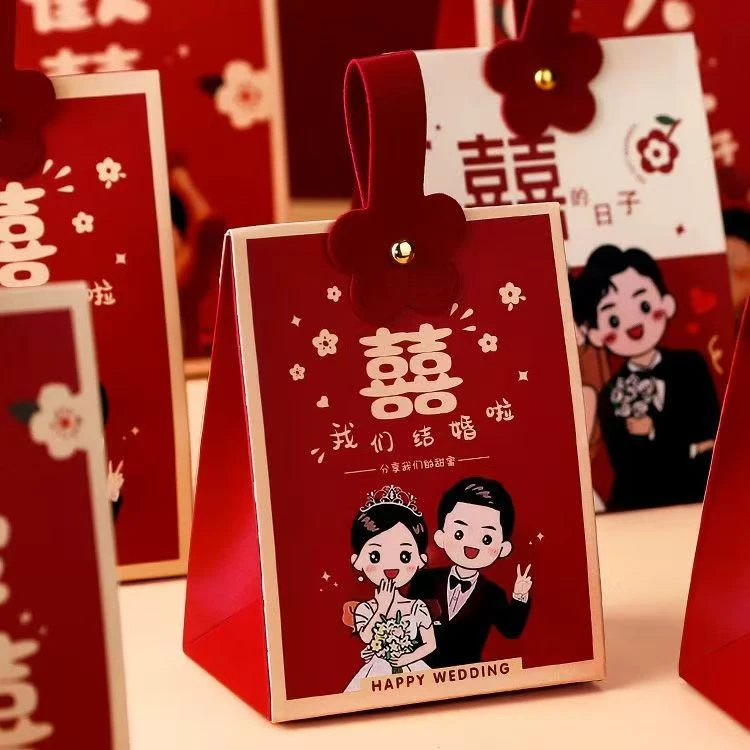 新款手提式结婚喜糖盒子婚礼糖果盒喜糖袋子伴手礼回礼折叠可放烟