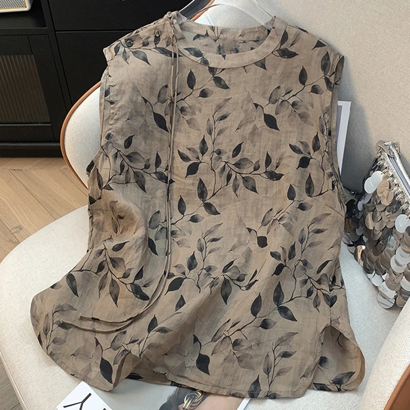 新中式印花立领小衫背心女2025年夏季时尚新款国风文艺复古薄上衣