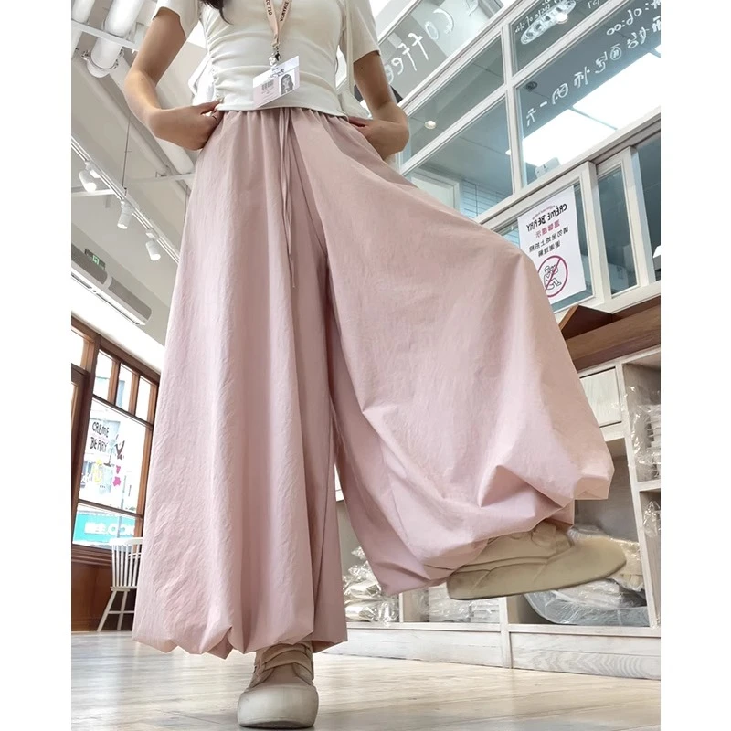 粉色蓬蓬花苞裙裤女夏季新款小个子高腰显瘦灯笼裤宽松休闲阔腿裤