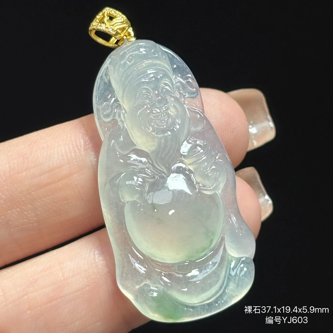 《缅甸珠宝严选》缅甸翡翠冰晴底飘花财爷爷吊坠（下单质询客服）YJ