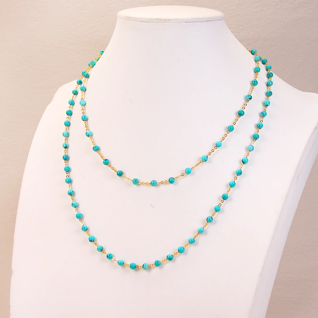 湖北原矿高瓷绿松石圆珠满天星项链 尺寸3.5mm LX020498