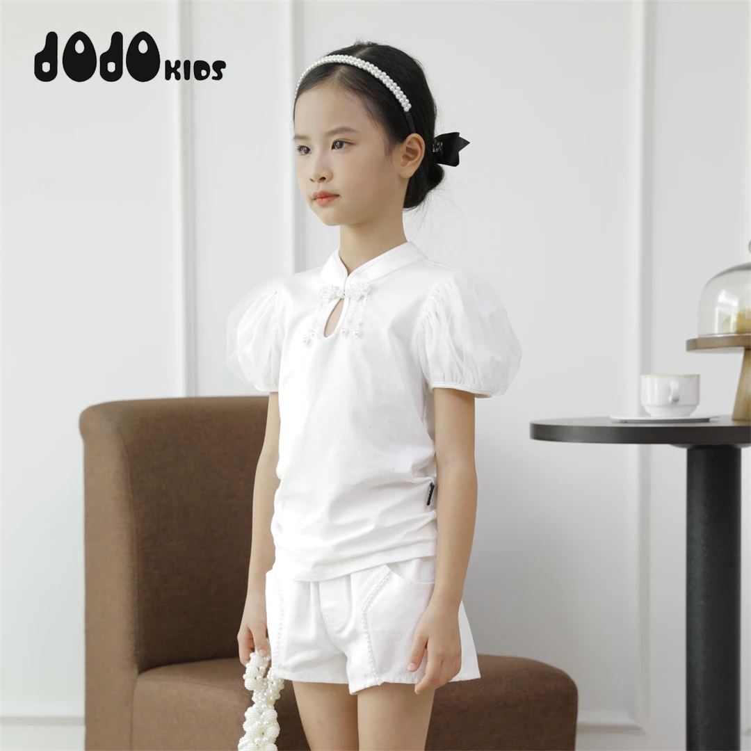 jojo童装夏季新款女童短袖纯棉T恤儿童修身甜美上衣14124037