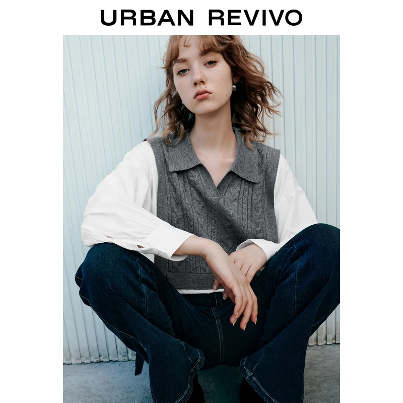 UR2025秋季新款女装学院风设计感拼接宽松针织衫UYY950093+