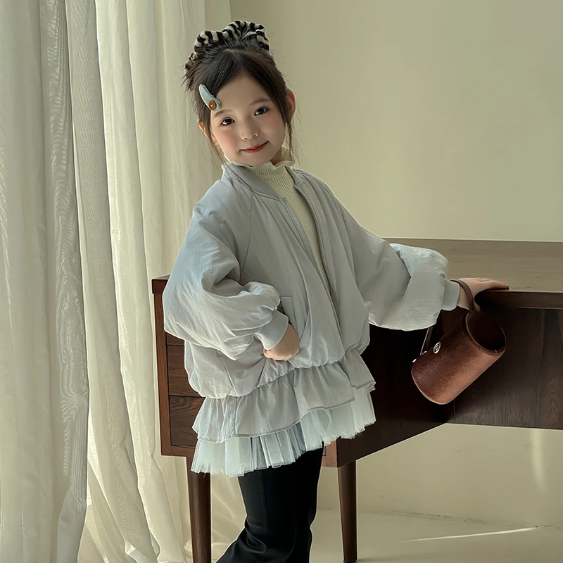 尤画2025秋冬新款女童超轻超舒服带花边宽松 轻氧杜邦棉服 68375