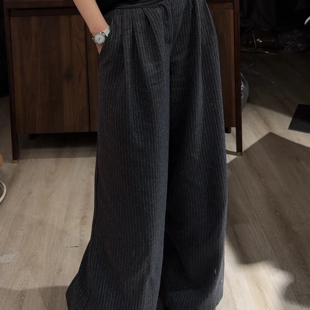 【条纹羊毛裤】162以上！超软显瘦喇叭闲裤