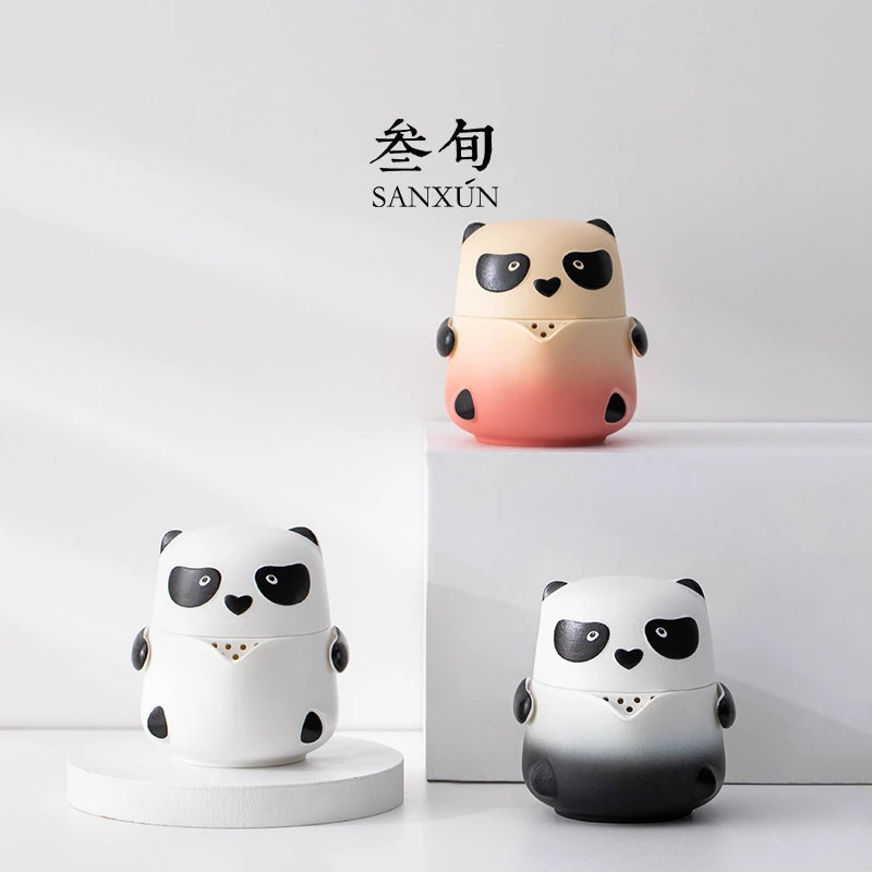 叁旬 【直播特价福利】熊猫家用喝茶茶具一壶二杯创意功夫茶具套装