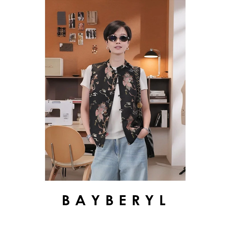 BAYBERYL老贝织金脸谱两面穿国风时尚立领无袖马甲9MJ5F2021