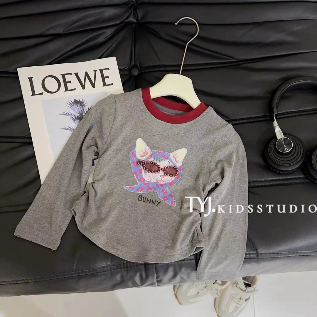 【月野奶泡】汤圆家童装2025秋季韩系甜酷捏褶设计百搭T恤 YA-3055