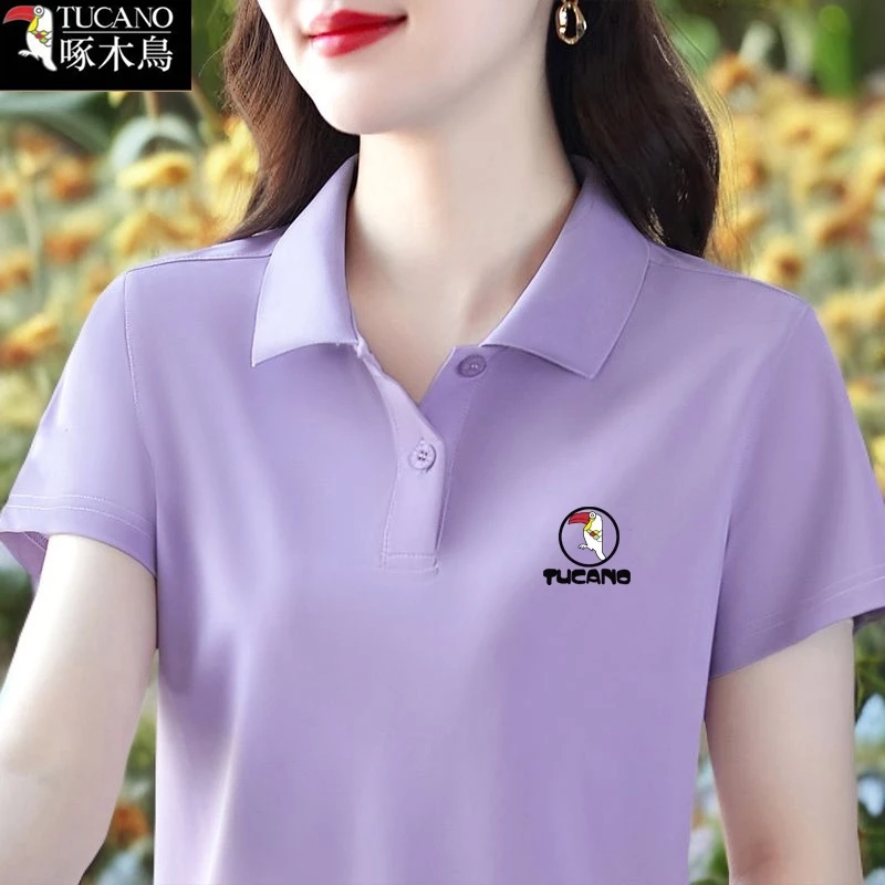 啄木鸟正品POLO领短袖T恤2025年夏季新款修身显瘦中年减龄上衣女