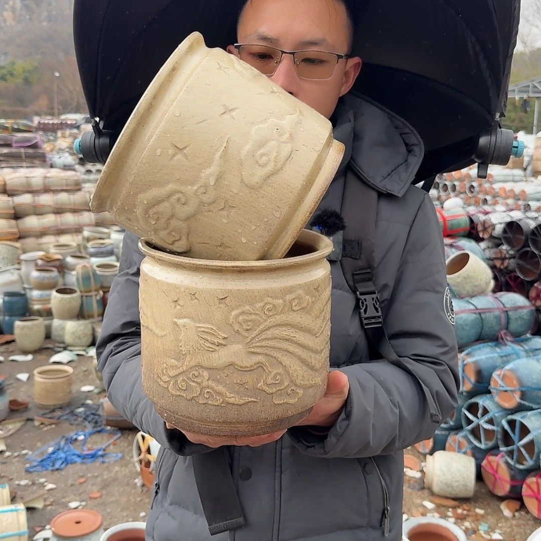 紫砂花盆口20高19（两个直筒九尾狐柴烧