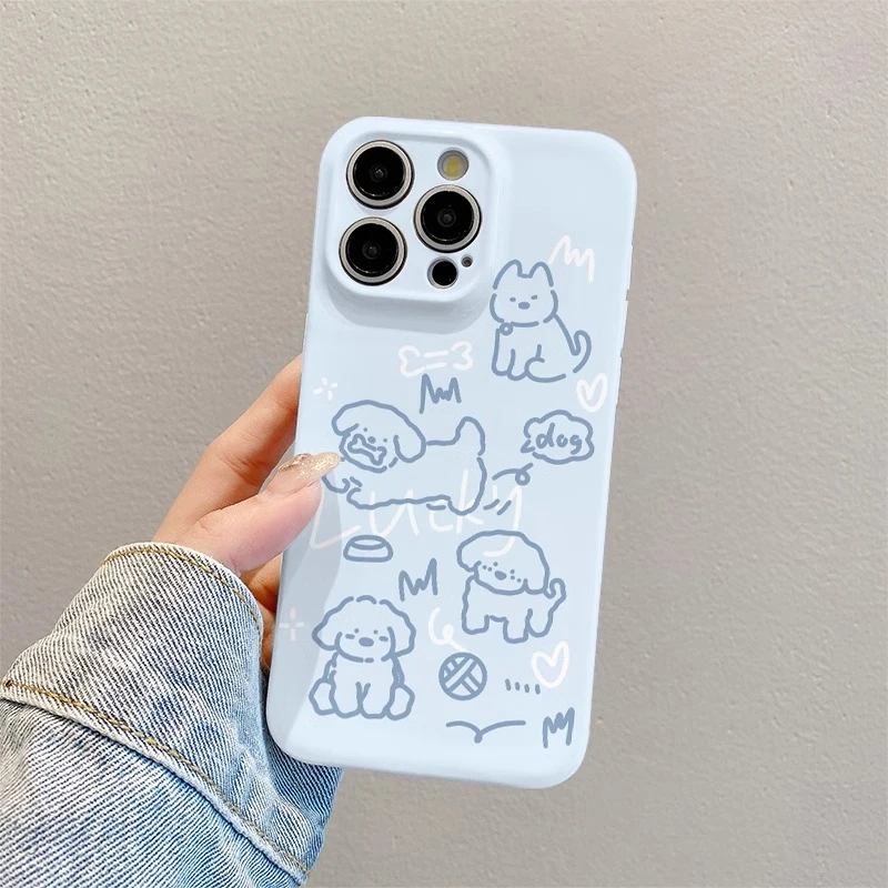 菲林软壳防摔蓝底线条狗适用苹果16华为reno13小米15vivox200 1加