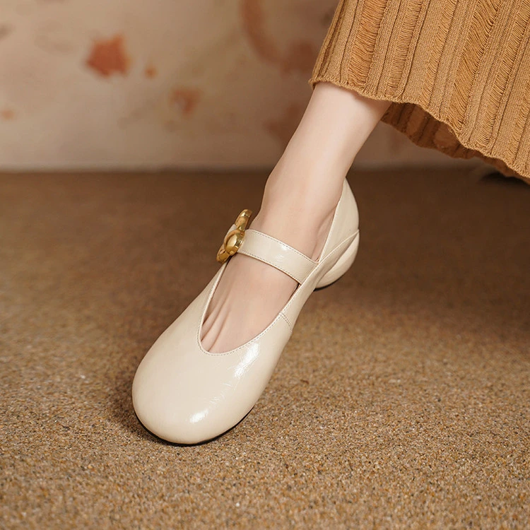 【指念】羊皮玛丽珍鞋粗跟透气单鞋低跟软底春夏简约女气质奶奶鞋