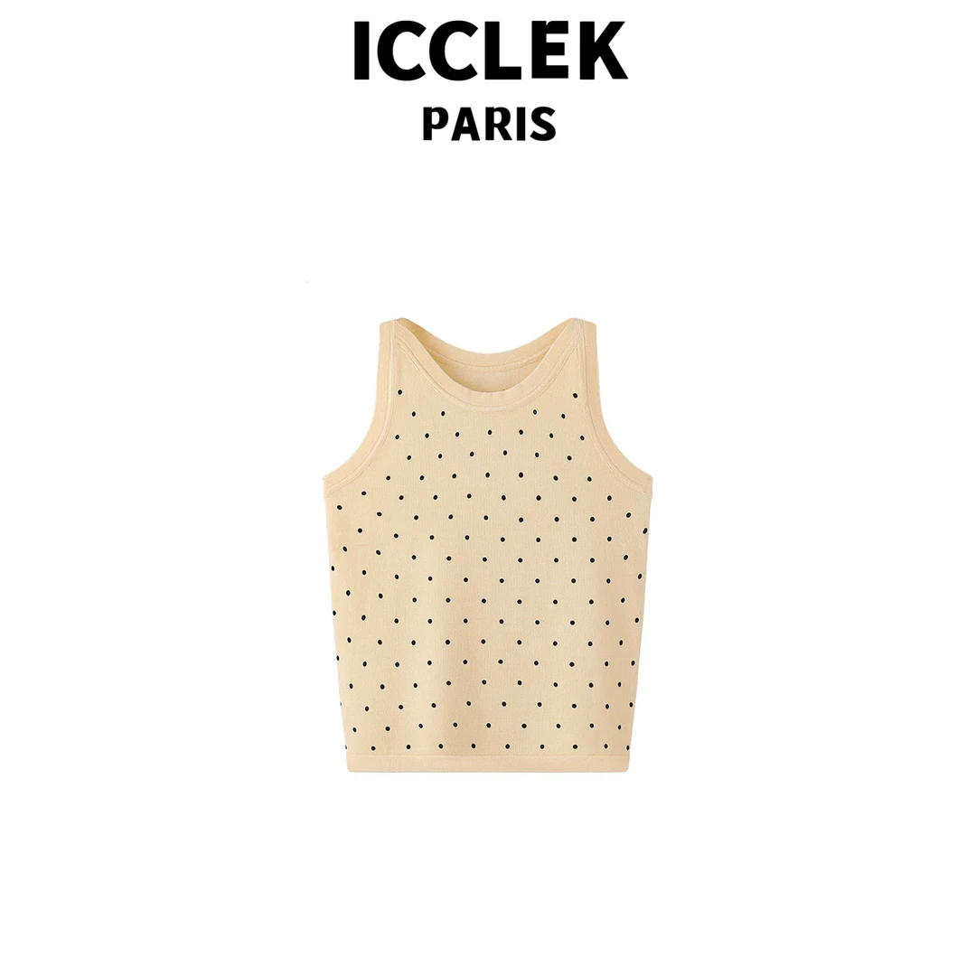 ICCLEK  夏季黄色波点无袖针织背心百搭时尚休闲减龄 气 质 -5478