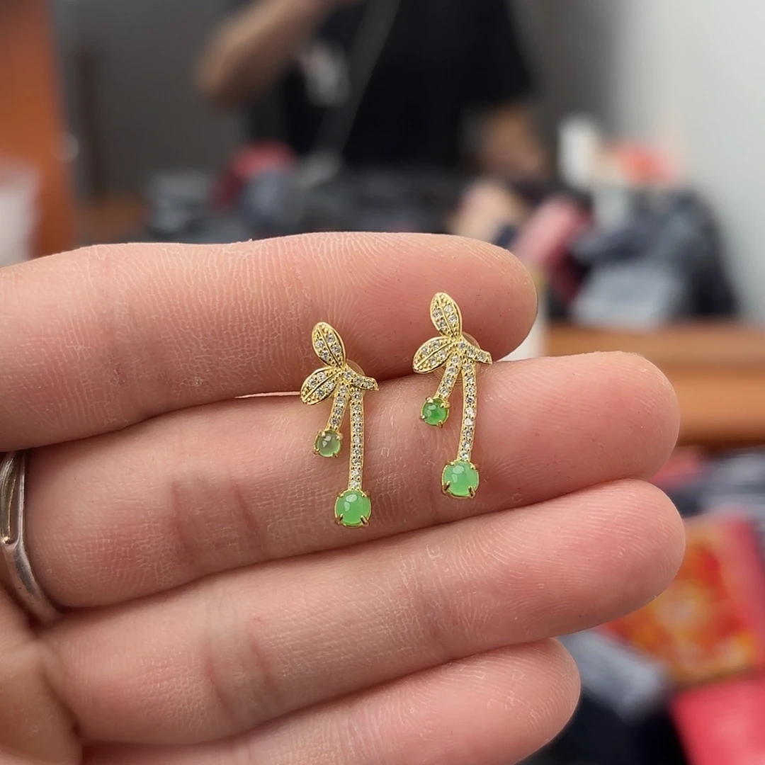 翡翠戒指银S925镀金镶嵌