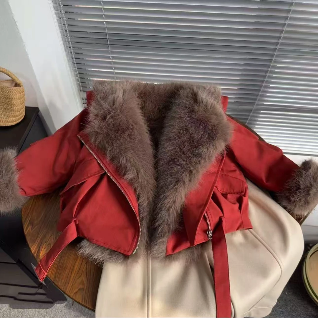 新年款高端定制女童洋气韩版加绒连帽派休闲外套冬季加厚儿童