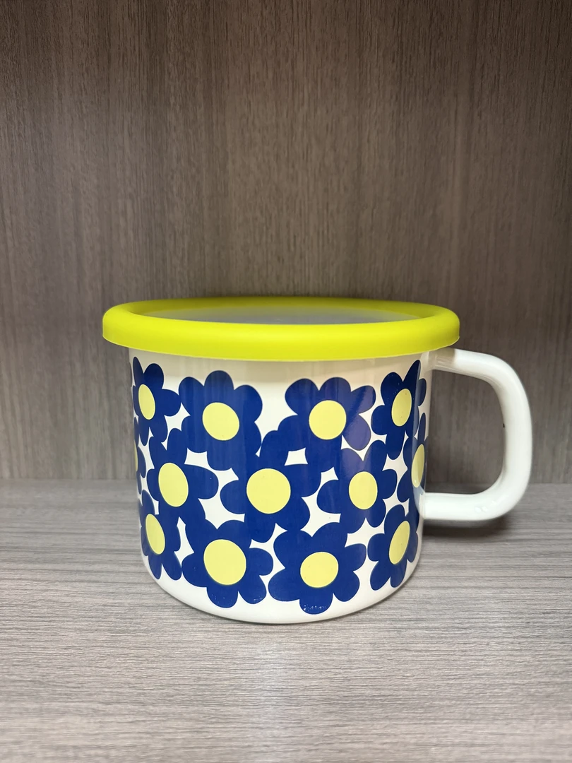 15cm珐琅搪瓷泡面杯 黄蓝花