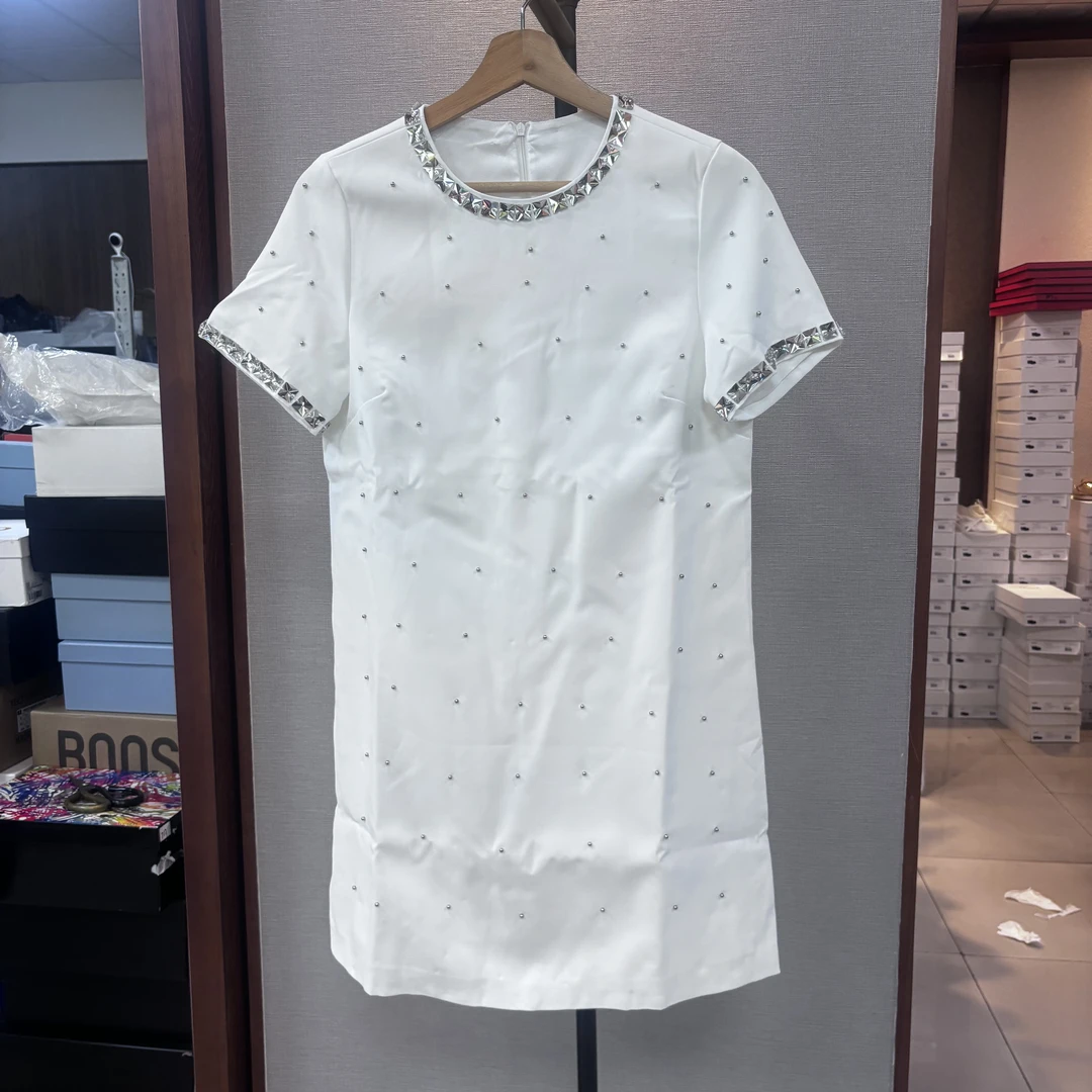 休闲常规短裙吊带气质短袖中长裙连衣裙白色简约百搭