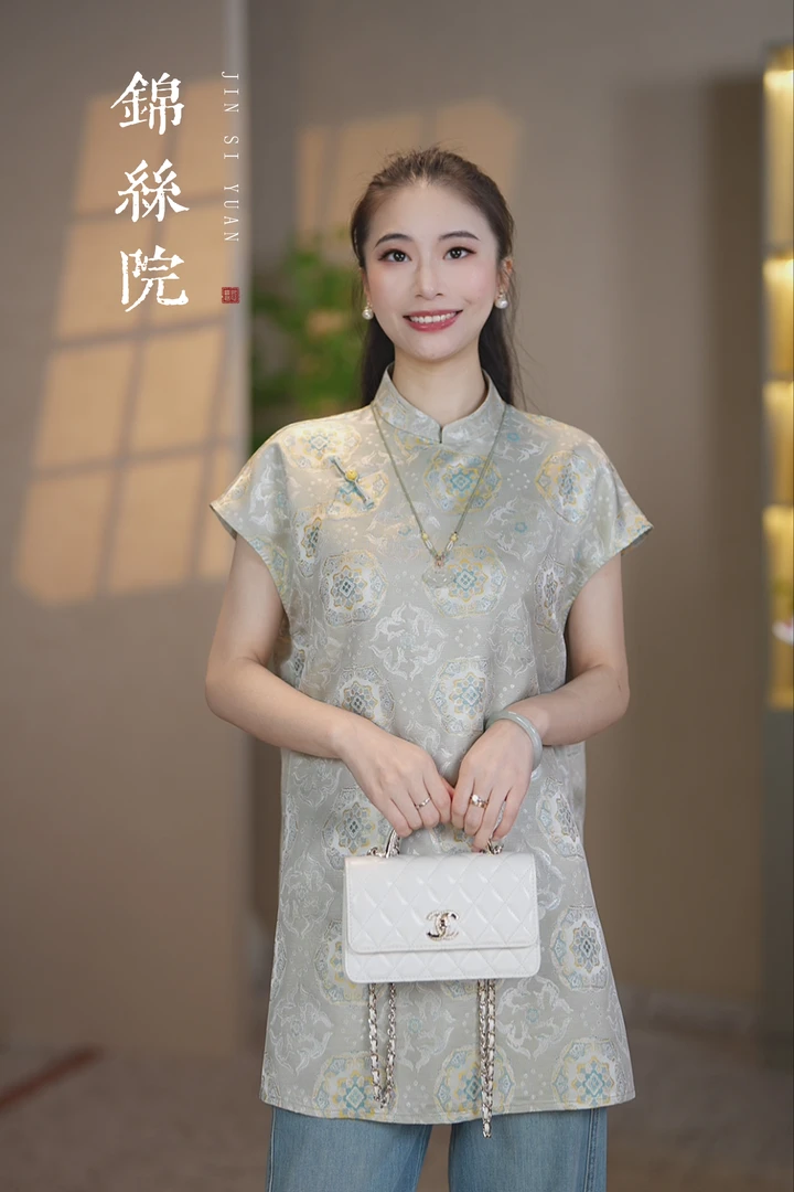 锦丝院【相见欢】 螺钿异色萝轻奢桑蚕丝宋锦显瘦上衣SYX67182960