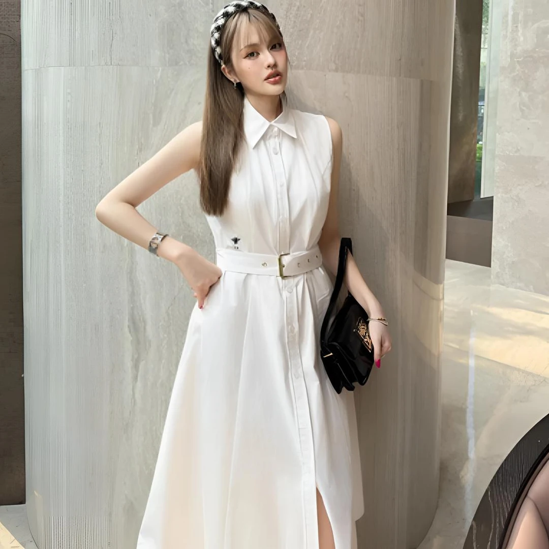 未使用 DIOR/迪奥 002974 25新款棉质桑蚕丝混纺府绸衬衫 34码