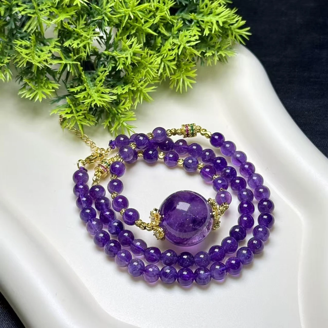 天然乌拉圭深紫色紫水晶球时尚高级紫水晶女款精美项链