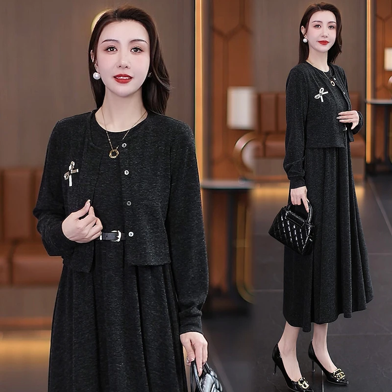 简约风静奢风时尚套装女2025秋季新款气质减龄开衫连衣裙两件套潮