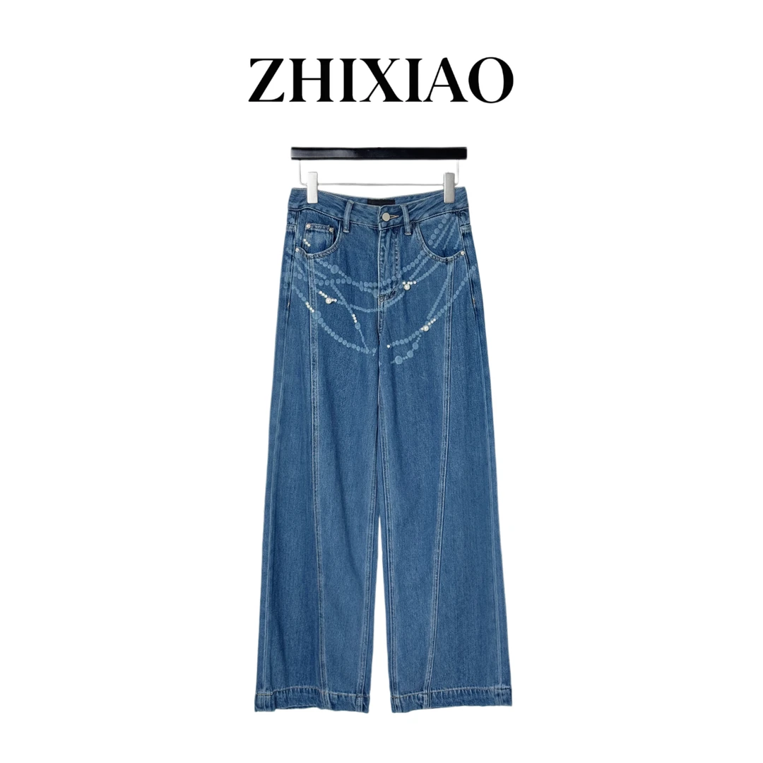 【ZHIXIAO】夏季新款：珍珠牛仔直筒裤70392