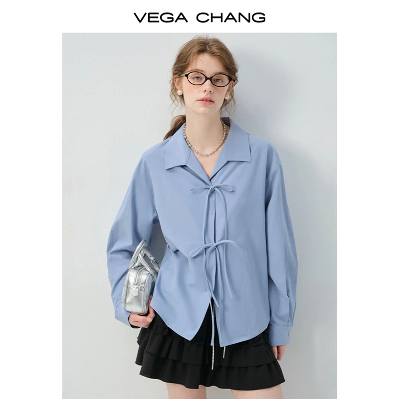 【莱赛尔】VEGA CHANG长袖衬衫女2025新款秋季翻领绑带上衣0170LW