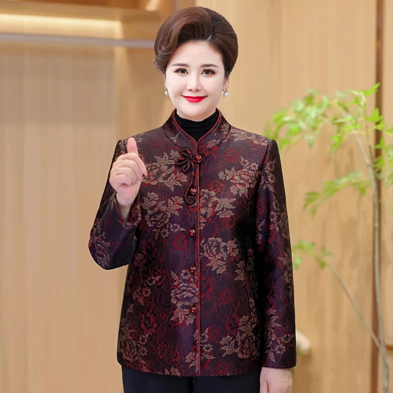 中老年女装秋冬立领外套新中式妈妈装长袖上衣奶奶洋气阔太太衣服