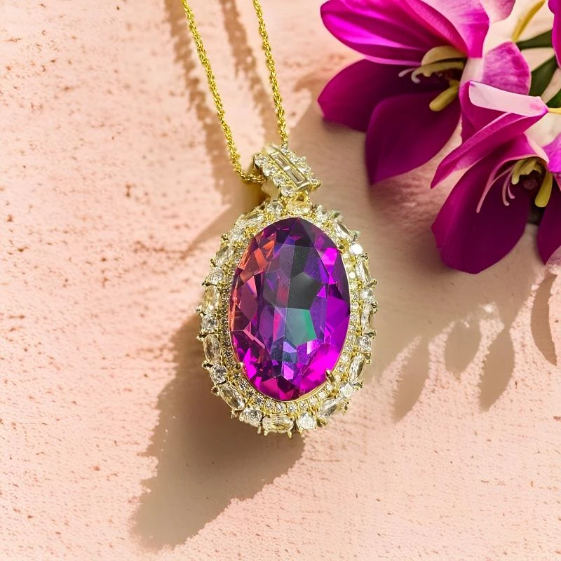 高定— 气质时尚经典 粉红色高端吊坠（D010赠链）