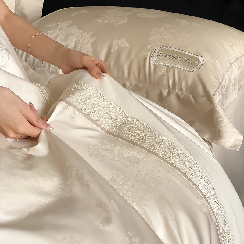 轻奢风高支长绒棉纯棉床上四件套四季通用高级感全棉提花被套床品