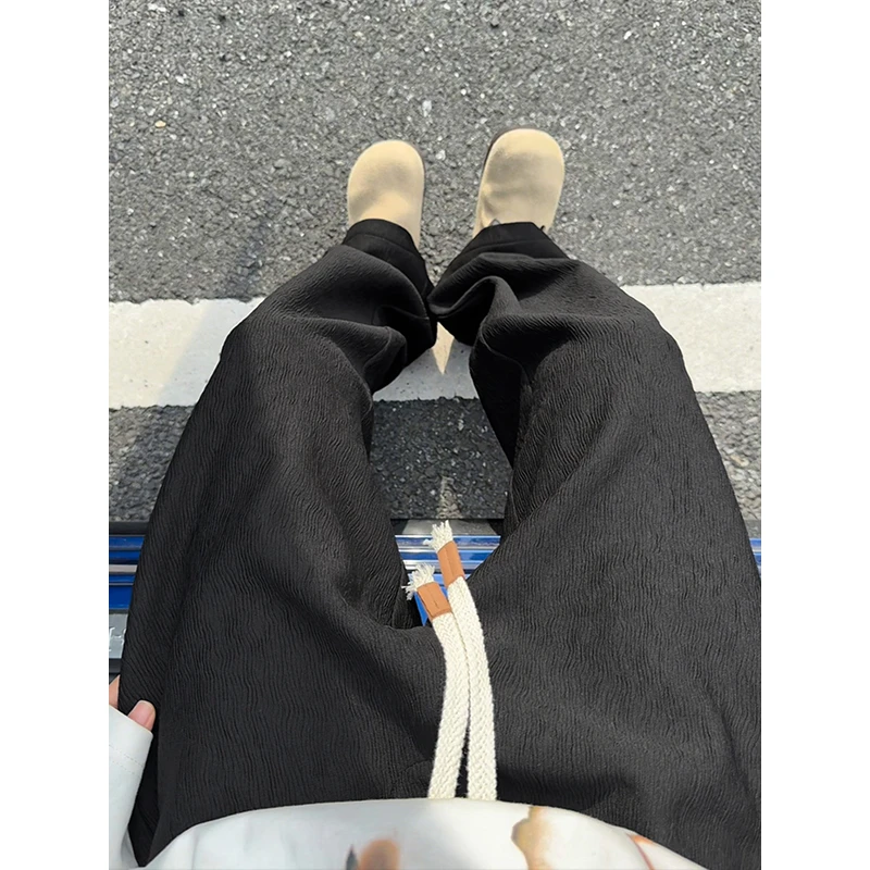 秋季复古美式潮流肌理感男大码百搭休闲裤cleanfit直筒宽松长裤子