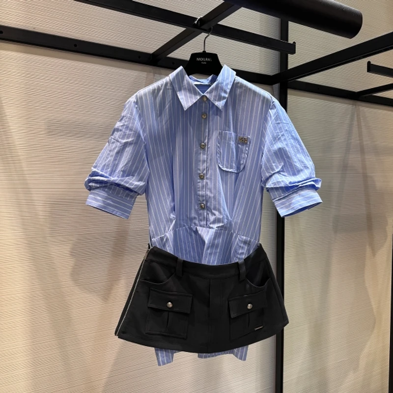 MO单排扣休闲百搭衬衫连衣裙FH2301489-489