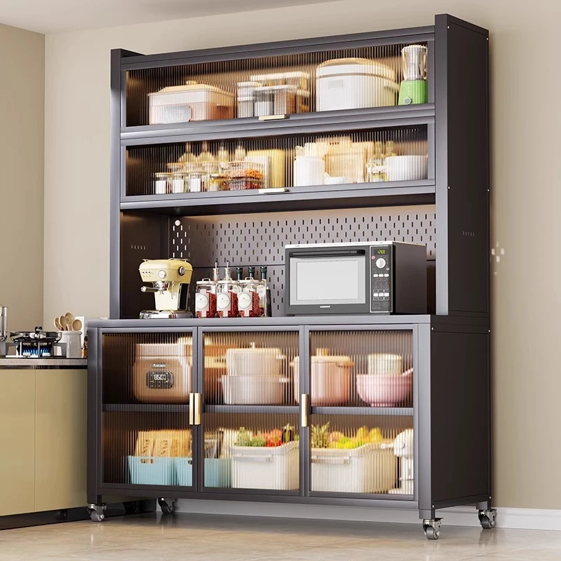 餐边柜靠墙一体柜落地多层家用储物柜放微波炉烤箱多功能收纳架子