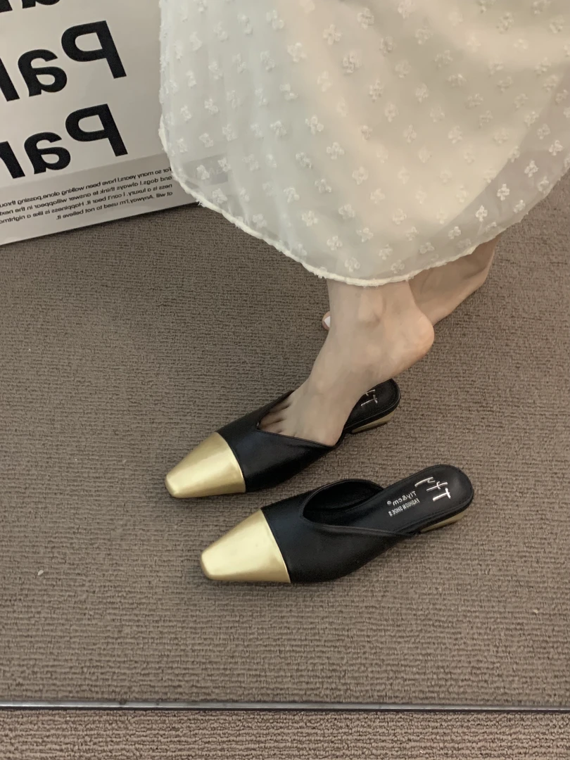 小香风法式温柔半拖鞋粗跟2025春夏季仙女气质配裙子高级晚晚单鞋
