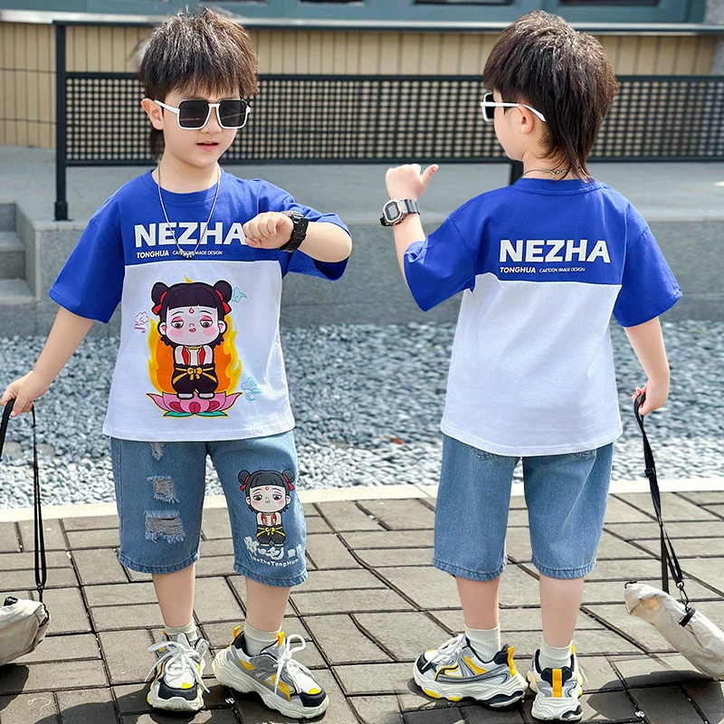 哪吒衣服男童夏季短袖套装2025新款儿童服装时尚童装潮酷痞帅夏装