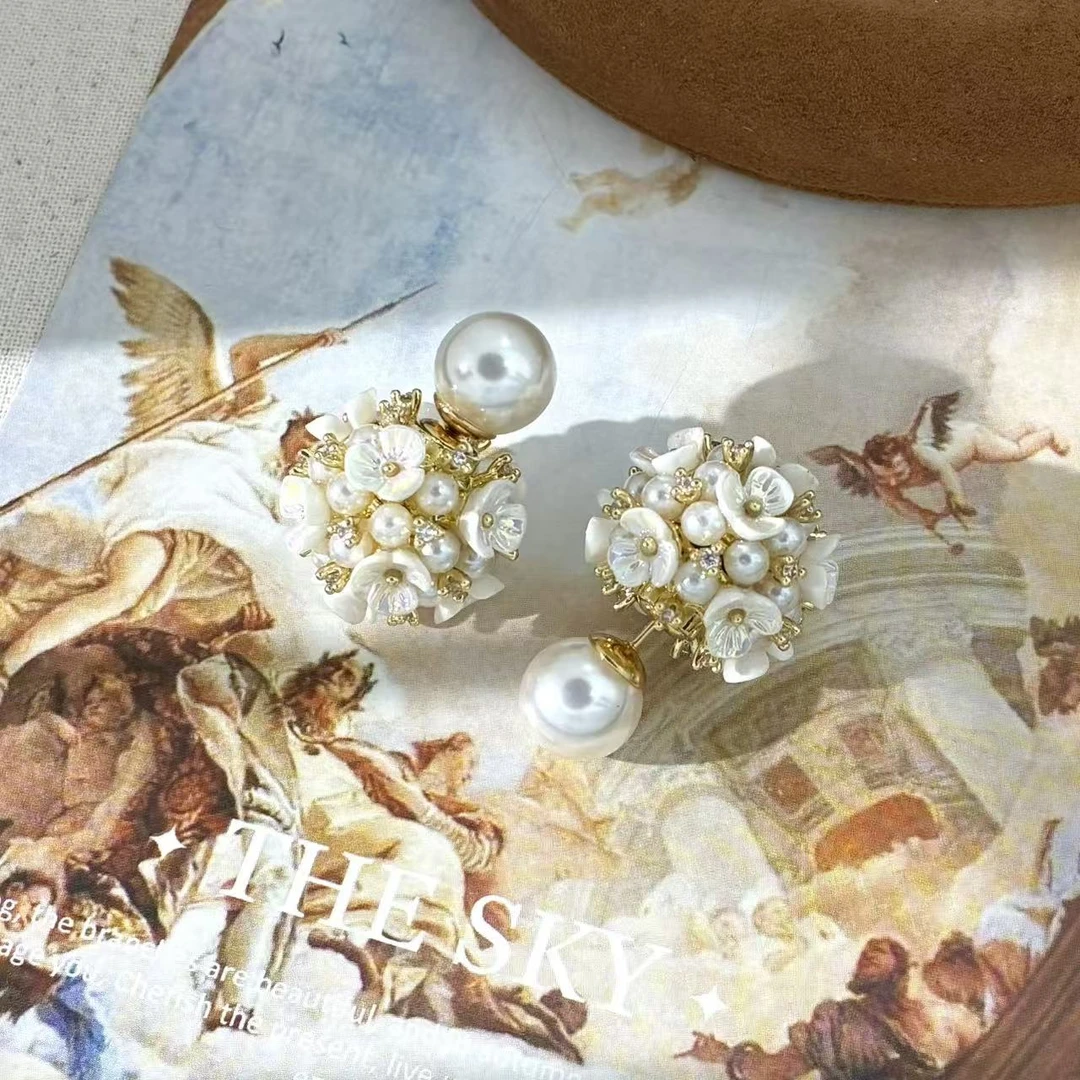 铜合金仿珍珠耳饰 远远（YY1014）【镀真金 高版本】两戴款手工气质