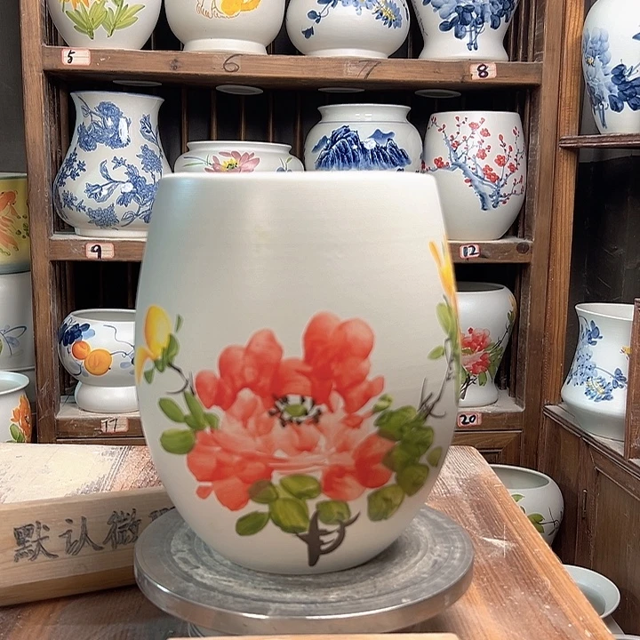 陶但盆红牡丹陶瓷陶瓷