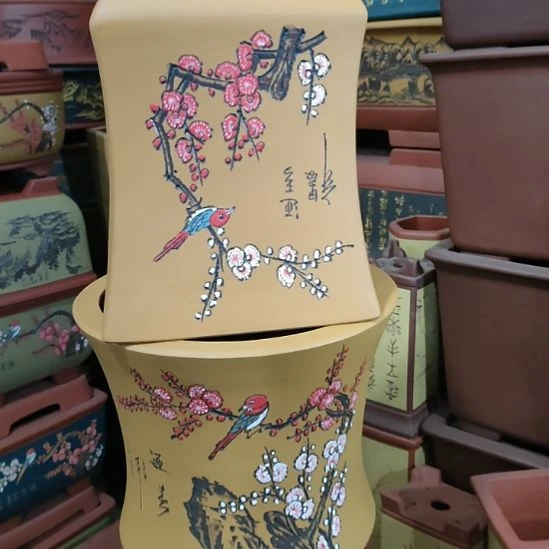 花盆紫砂束腰圆盆加一个四方