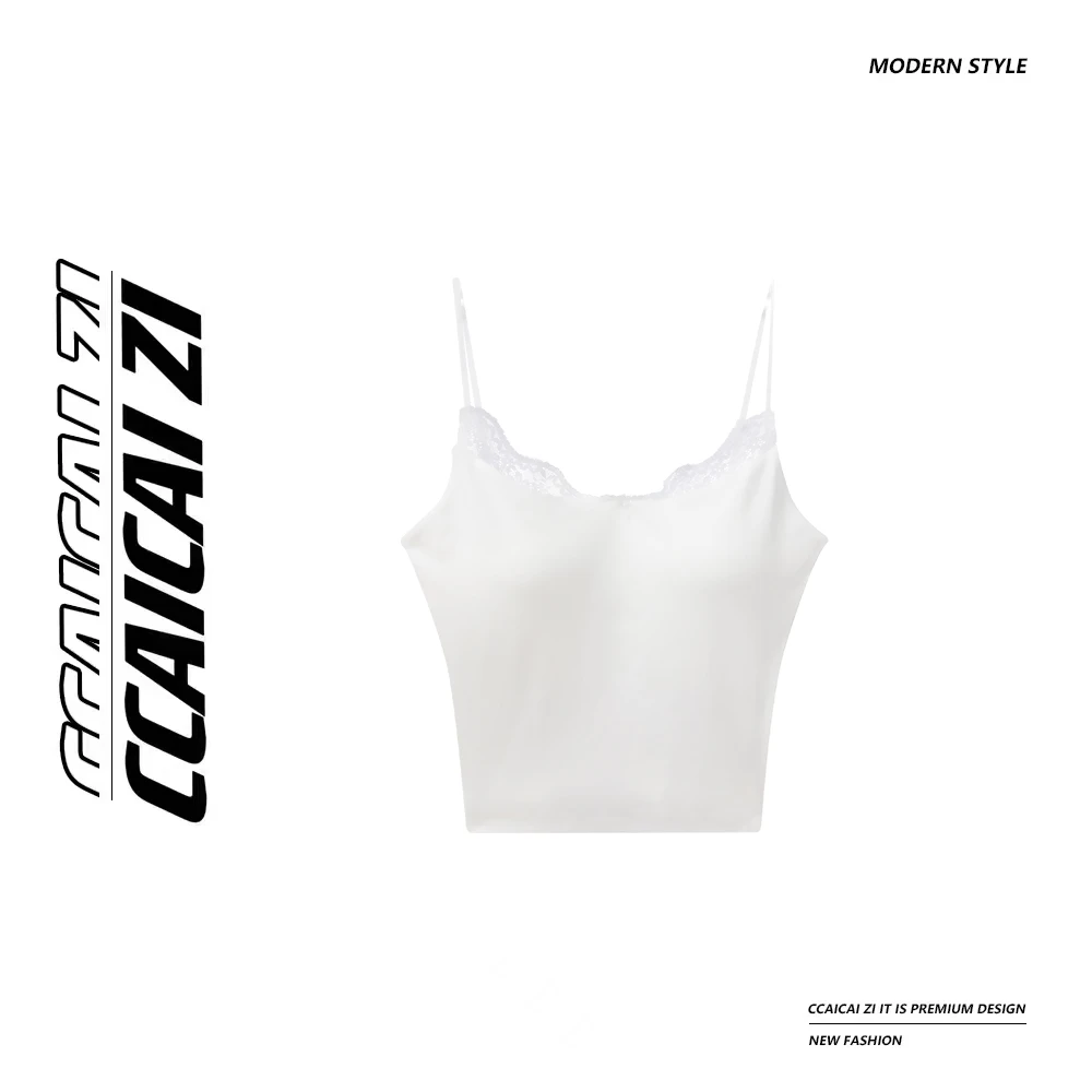 [no退no换]【时尚美背】法式蕾丝拼接吊带小上衣带胸垫2790