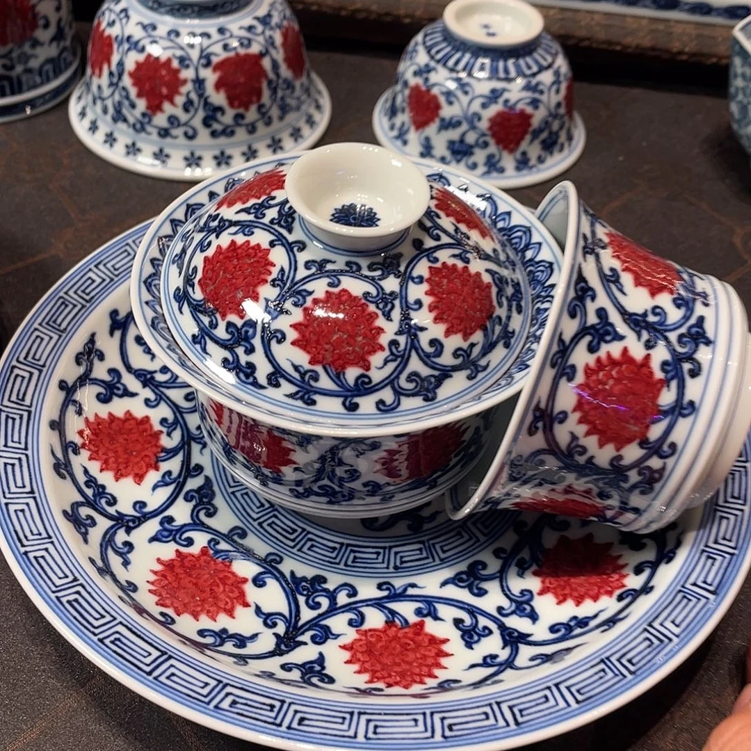 用***0釉里红盖碗组合粉丝福利！