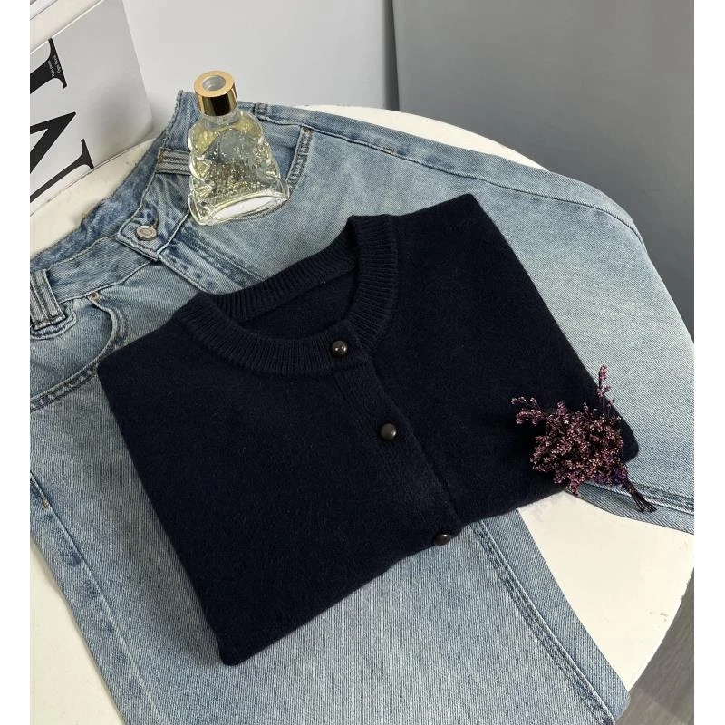 清-汤圆吖藏青色舒适百搭针织开衫321930